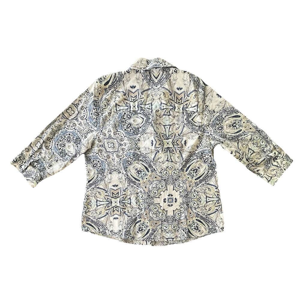 Chicos Dress Shirt Womens Button Down Paisley 3/4 Sleeve Cotton Chicos Sz 1 (M) - Picture 3 of 10